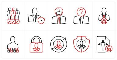 A set of 10 gdpr icons as accessibility, administrator, officer in red line color vector