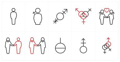 A set of 10 gender icons as Symbol, bisexual in red line color vector