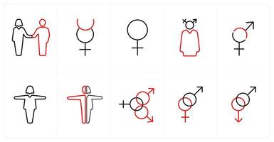 A set of 10 gender icons as Symbol, pride in red line color vector