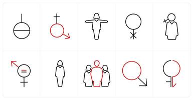 A set of 10 gender icons as gender,symbol in red line color vector
