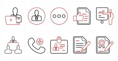 A set of 10 mix icons as busy man, user profile, menu in red line color vector