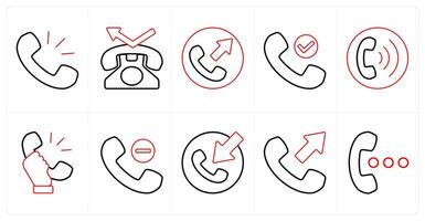 A set of 10 mix icons as calling, contact, call forward in red line color vector