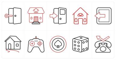 A set of 10 mix icons as door key, residential property, door enter in red line color vector
