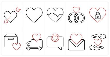 A set of 10 mix icons as falling in love, heart, favorite in red line color vector