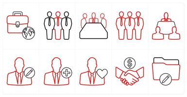 A set of 10 mix icons as global business, team, meeting in red line color vector