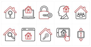 A set of 10 Real Estate icons as property budget, house value, property upgrades in red line color vector