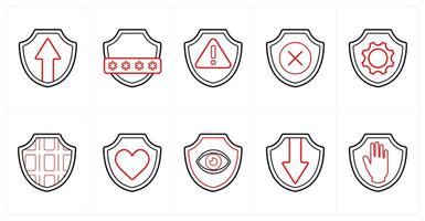 A set of 10 Security icons as security, password, warning in red line color vector