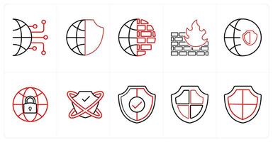 A set of 10 Security icons as data network, global security, web in red line color vector
