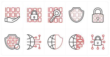 A set of 10 Security icons as programming, data security, data in red line color vector