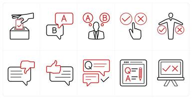 A set of 10 survey and ratings icons as election, option, survey in red line color vector