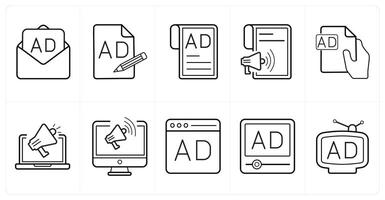 A set of 10 ads and marketing icons as email advertisement, compose content in black line color vector