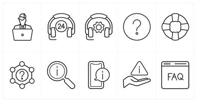 A set of 10 Customer Support icons as customer care, 24 customer care, contact helpline in black line color vector