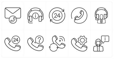 A set of 10 Customer Support icons as email support, call support, 24 call service in black line color vector