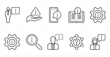 A set of 10 Customer Support icons as nformation, information support, instruction manual in black line color vector