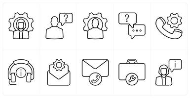 A set of 10 Customer Support icons as support, chat support, calling support in black line color vector