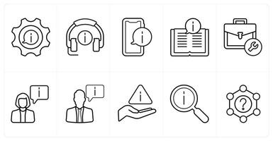 A set of 10 Customer Support icons as information, call support, information support in black line color vector