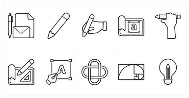 A set of 10 design and creativity icons as write document, pencil, writing in black line color vector