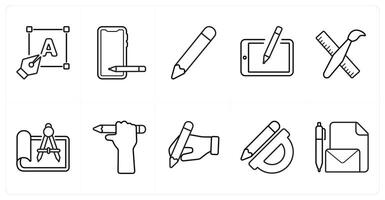 A set of 10 design and creativity icons as designing, draw, pencil in black line color vector