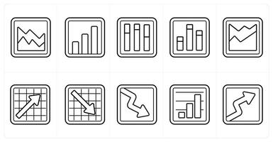 A set of 10 Diagrams and Reports icons as analytics, analysis, statistics in black line color vector