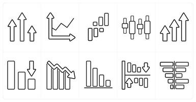 A set of 10 Diagrams and Reports icons as profit, profit analysis, intervals in black line color vector