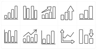 A set of 10 Diagrams and Reports icons as sales analytics, organization report, growth analysis in black line color vector
