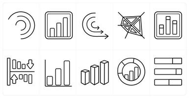 A set of 10 Diagrams and Reports icons as analysis, comparison, pentagon in black line color vector