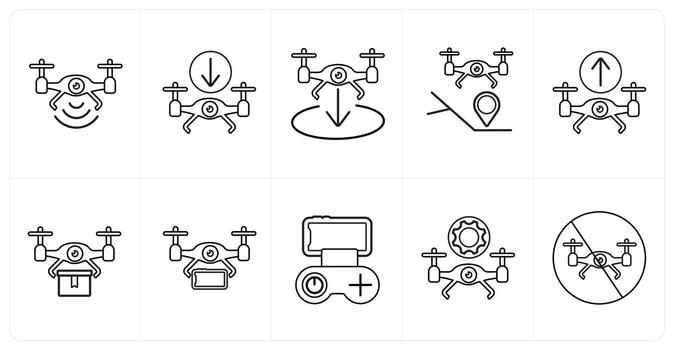 un conjunto de 10 zumbido íconos como zumbido señal, aterrizaje zumbido, zumbido ubicación en negro línea color vector