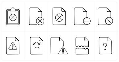 A set of 10 File icons as wrong file, wrong, delete in black line color vector