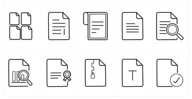 A set of 10 File icons as multiple file, text, text document in black line color vector
