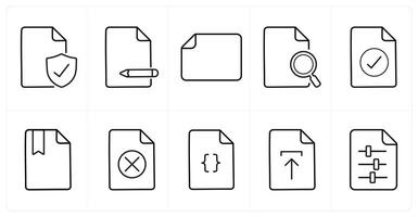 A set of 10 File icons as secublack document, edit, horizontal document in black line color vector