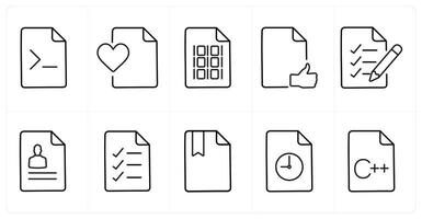 A set of 10 File icons as coding, favorite, programming in black line color vector