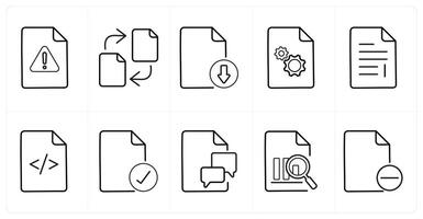 A set of 10 File icons as error file, file transfer, download in black line color vector
