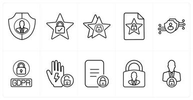 A set of 10 gdpr icons as security shield, protection, data protection in black line color vector