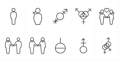 A set of 10 gender icons as Symbol, bisexual in black line color vector