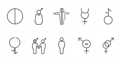 A set of 10 gender icons as bisexual in black line color vector