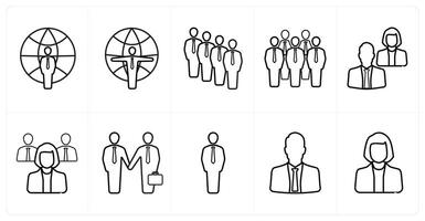 A set of 10 Human Resources icons as global business, team, business people in black line color vector