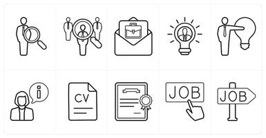 A set of 10 Human Resources icons as search employee, job hunt, job offer in black line color vector