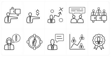A set of 10 Human Resources icons as strategy, audit, strategy in black line color vector