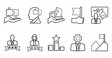 A set of 10 Leadership icons as management, solution, strategy in black line color vector