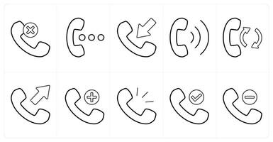 A set of 10 mix icons as wrong call, speaker, receive call in black line color vector