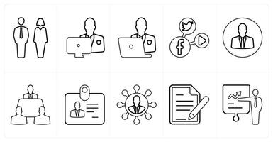 A set of 10 mix icons as man woman, working man, busy man in black line color vector