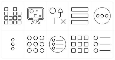 A set of 10 mix icons as diagram, strategy, menu bar in black line color vector