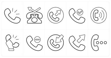 A set of 10 mix icons as calling, contact, call forward in black line color vector