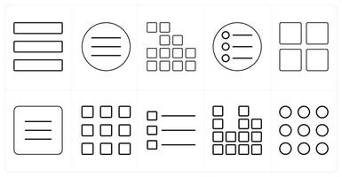 A set of 10 mix icons as menu bar, mobile menu, applications in black line color vector