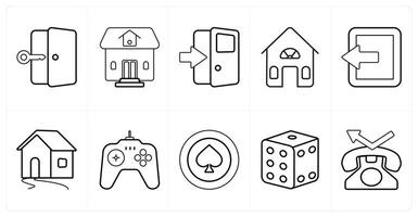 A set of 10 mix icons as door key, residential property, door enter in black line color vector