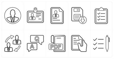 A set of 10 mix icons as businessman, id card, resume in black line color vector