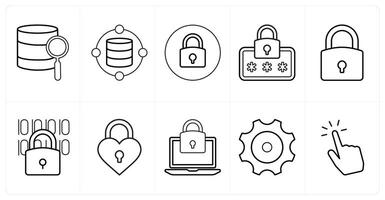 A set of 10 mix icons as search, data, locked, security password in black line color vector