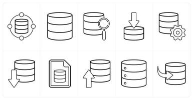 A set of 10 mix icons as data, database server, search in black line color vector
