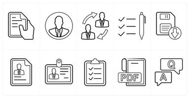 A set of 10 mix icons as text file, businessman, duties transfer in black line color vector
