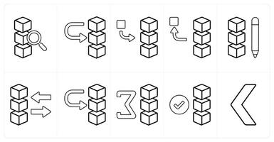 A set of 10 mix icons as search drive, move drive data, add stack in black line color vector